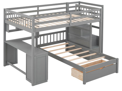 Bunk Bed With Desk, Drawers And Shelves