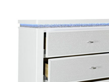Adalid - Dresser With LED Light And Glittered Drawer Fronts - White