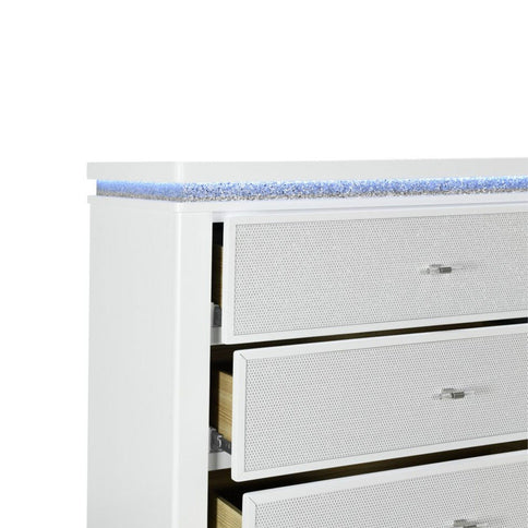 Adalid - Dresser With LED Light And Glittered Drawer Fronts - White