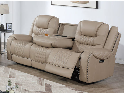 Power Reclining Sofa With USB Ports, Drop Down Table & Adjustable Headrest - Toffee
