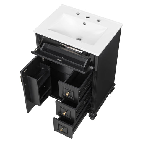 Freestanding Bathroom Vanity With Sink, 3 Drawers & Flip-Out Drawer
