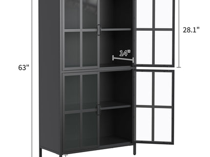 Premium Metal Storage Cabinet With Tempered Glass Doors, Adjustable Shelves, And Anti Tipping Device - Black