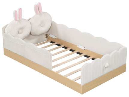 Platform Bed With Animal Pillows And Storage Bags