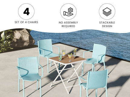 4 Modern Stackable Plastic Armchair Matched With Folding Square Table