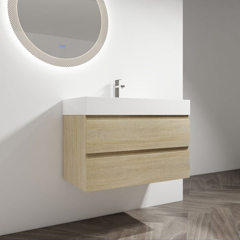 Wall Mounted Bathroom Vanity And Sink, 2 Soft Close Drawers