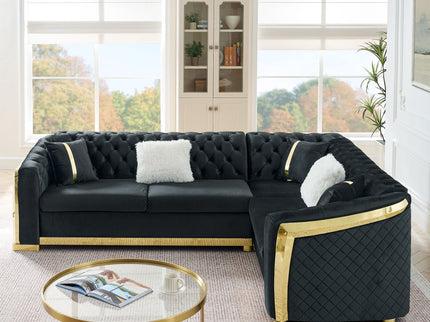 L Shaped Chesterfield Sectional Sofa With Stainless Steel Accents