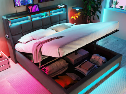 Upholstered Platform Bed With A Hydraulic Storage System, LED And USB Charging (Without Mattress)