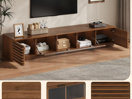 TV Stand With LED Lighting, Soft Closing Hinges, Cable Management - Walnut