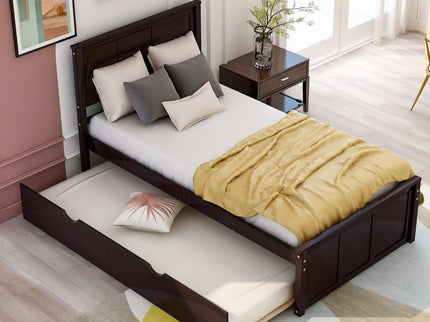 Platform Bed With Twin Trundle, Twin Size - Espresso