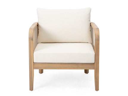Outdoor Acacia Wood Patio Club Chair, Textilene Patio Furniture, Waterproof Thick Cushion Deep Seating For Porch, Garden, Backyard, Balcony, Weight Capacity 400Lbs, Light Teak - Beige