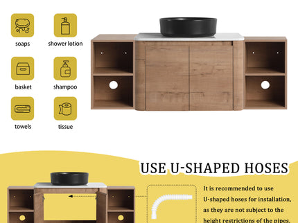 Wall Mounted Bathroom Vanity With Art Sink, 2 Storage Shelves, Soft Close Door