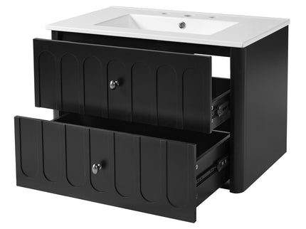 Floating Bathroom Vanity With Oval Knobs & Round Edge, Soft Close Drawer Slides