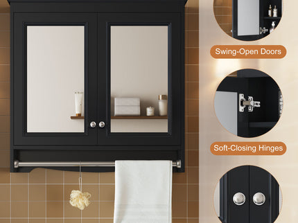 Modern Wall-Mounted Mirror Cabinet With Adjustable Shelves, Soft-Close Doors, High-Definition Mirror