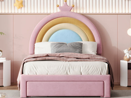 Upholstered Rainbow Design Bed, Princess Platform Bed With Storage Drawer