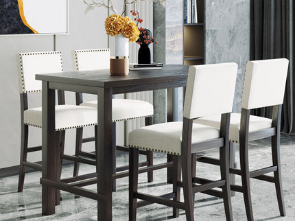 5 Piece Counter Height Dining Set, Classic Elegant Table And 4 Chairs - Espresso / Beige