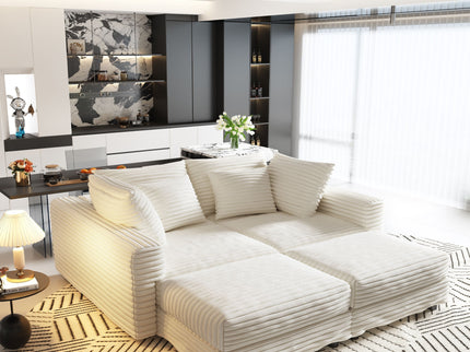 Deep Seat Convertible Sofa With Soft Pillows And Ottomans