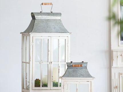 Wooden Candle Lantern Decorative, Hurricane Lantern Holder Decor For Indoor Outdoor, Home Garden Wedding - Ivory