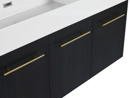 Modern Chestnut Wall Mounted Bathroom Vanity With Left Resin Sink And Storage Rack - Black Chestnut