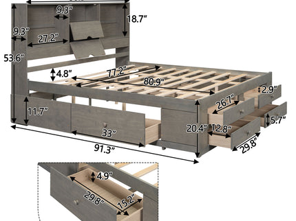 Platform Bed With Storage Headboard And 8 Drawers