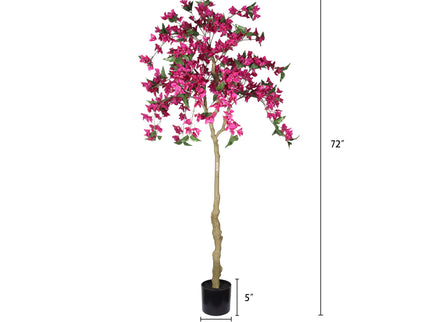 Artificial Bougainvillea Tree, Realistic Faux Potted Plant For Indoor Home Decor - Dark Pink / Green Leaves