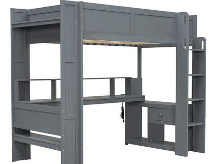 Gaming Loft Bed With Desk, Multi Storage Shelves, LED And Charging Station