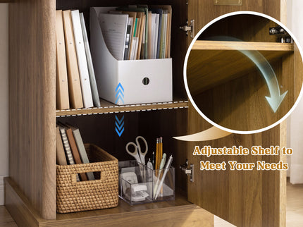 Modern Fluted Office Desk With Storage Cabinet