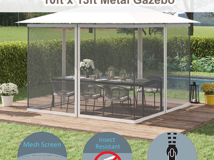 Outsunny - 10' x 13' Replacement Mesh Sidewall Netting For Patio Gazebos And Canopy Tents With Zippers (Sidewall Only) - White