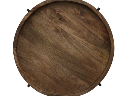 Modern Industrial Round End Table With Tray Top And Foldable Iron Legs - Natural