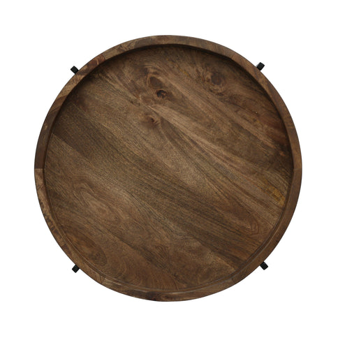 Modern Industrial Round End Table With Tray Top And Foldable Iron Legs - Natural
