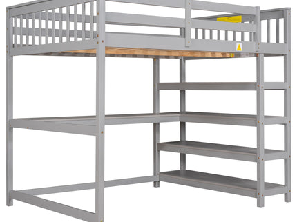 Loft Bed With Storage Shelves And Under Bed Desk