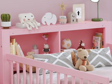 Bed With Headboard Storage Rack, 2 Under Bed Drawers, 3 Side Guardrails For Safety