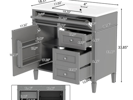 Bathroom Vanity With Top Sink, 2 Drawers, Tip Out Drawer