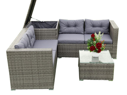 4 Piece Patio Sectional Wicker Rattan Outdoor Furniture Sofa Set With Storage Box