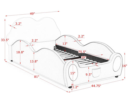 Cute Cloud Shape Bed With Guardrails Cartoon Design, Storage Pocket
