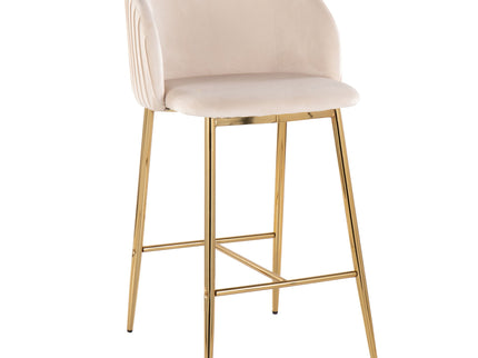 Fran - Pleated Contemporary / Glam Fixed Height Counter Stool (Set of 2)