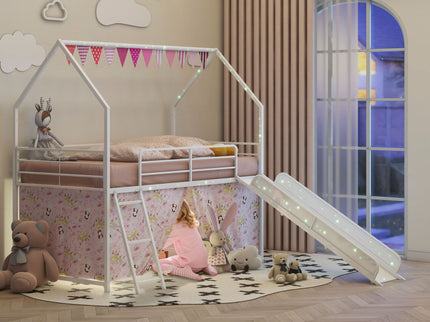Jack - House Loft Bed With Slide And Curtain Set