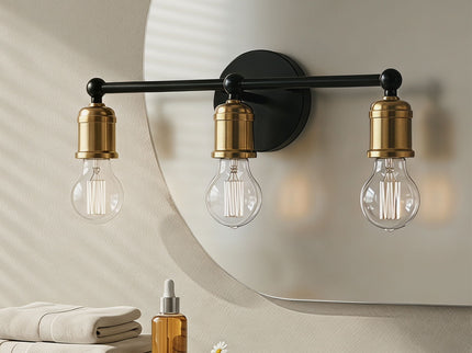 3 Light Wall Sconce, Vanity Light, No Bulbs Included - Black / Gold