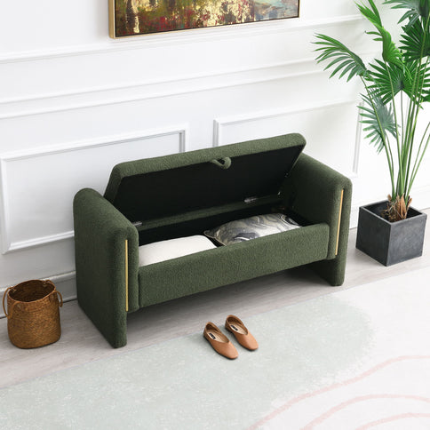Modern Teddy Upholstered Large Bed End Bench With Arms And Storage