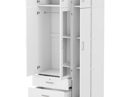 Modern 3 Door Mirror Wardrobe With 2 Drawers And Top Cabinet