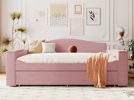 Upholstered Daybed With Storage Armrests, Trundle And Latest Integrated tooth Audio System