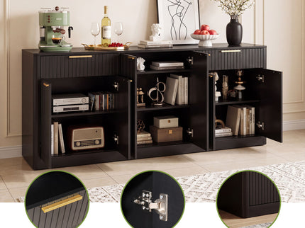 Large Fluted Buffet Sideboard, Wine Bar Storage Cabinet With 6 Doors & 2 Drawers
