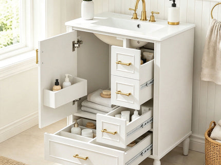 Modern Bathroom Vanity With Sink, Soft Close Doors, 3 Drawers