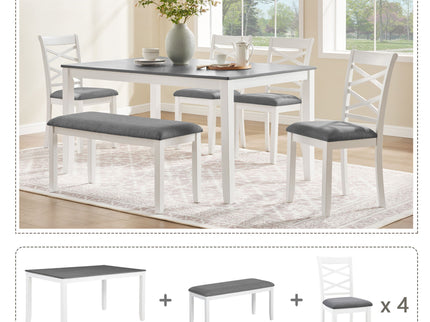 Elegant 6 Piece Dining Table Set With 4 Chairs And Bench