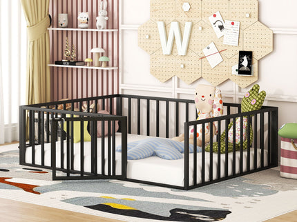 Metal Floor Bed Frame With Fence And Door