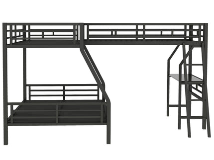 Twin Over Full Bunk Bed With Loft And Desk, L-Shaped Design For 3 Sleepers - Black