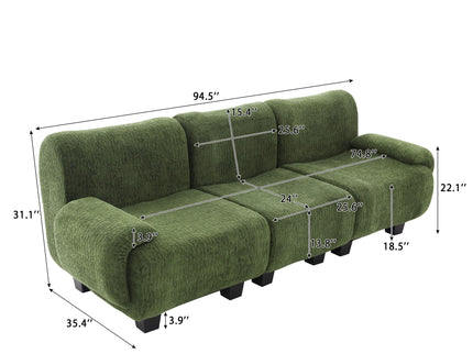 3 Seater Sofa Couch With Curved Armrests