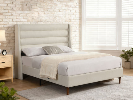 Modern Upholstered Platform Bed With Wave Shaped Headboard