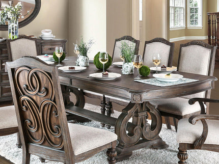 Dining Table With Expandable Leaf And Trestle Base Dining Room - Natural / Rustic