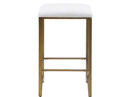 Backless Upholstered Counter Stool With Padded Seat - Ivory / Bronze