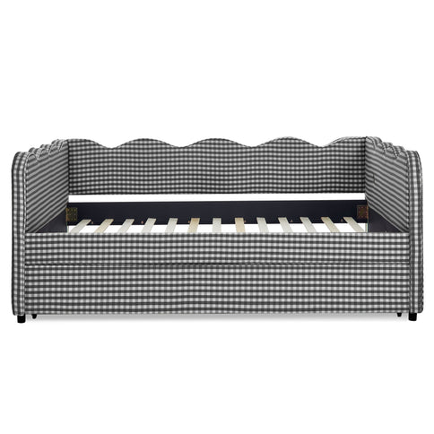 Gingham Daybed With USB Charging Port, Wave-Shaped Design